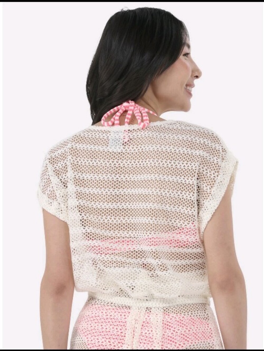 No Boundaries Striped Crochet Crop Top Coverup in Cream Mist
